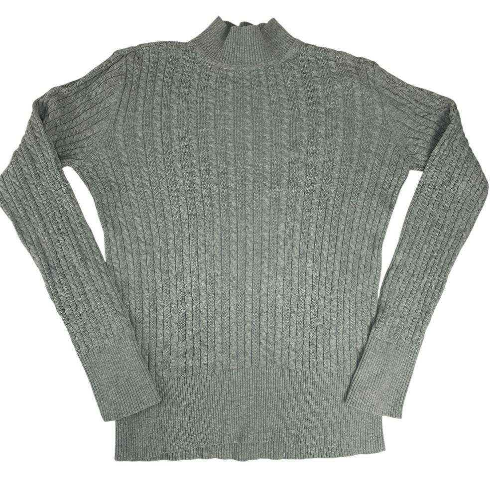 Tribal Womens Cotton Gray Cable Knit Mock Neck Lightweight Sweater Size M
